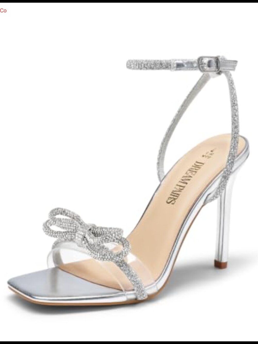 Women's Rhinestone Bow Slingback Stiletto Heels Square Toe Dress Sandals